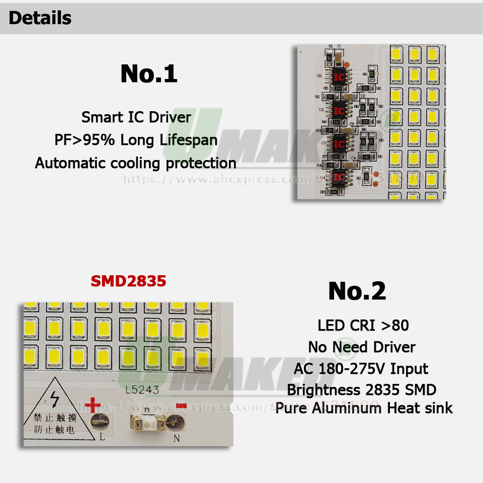 AC220V LED PCB 10W 20W 30W 50W - Flood Tray Table review and price