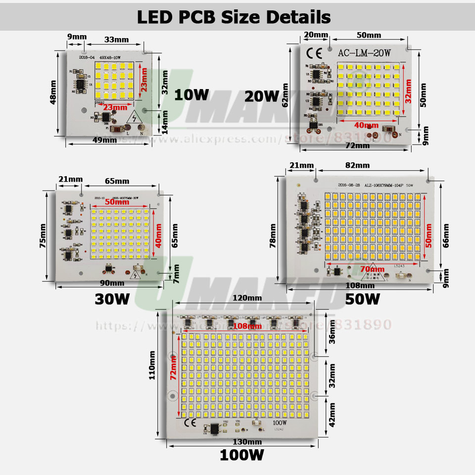 AC220V LED PCB 10W 20W 30W 50W - Flood Tray Table review and price